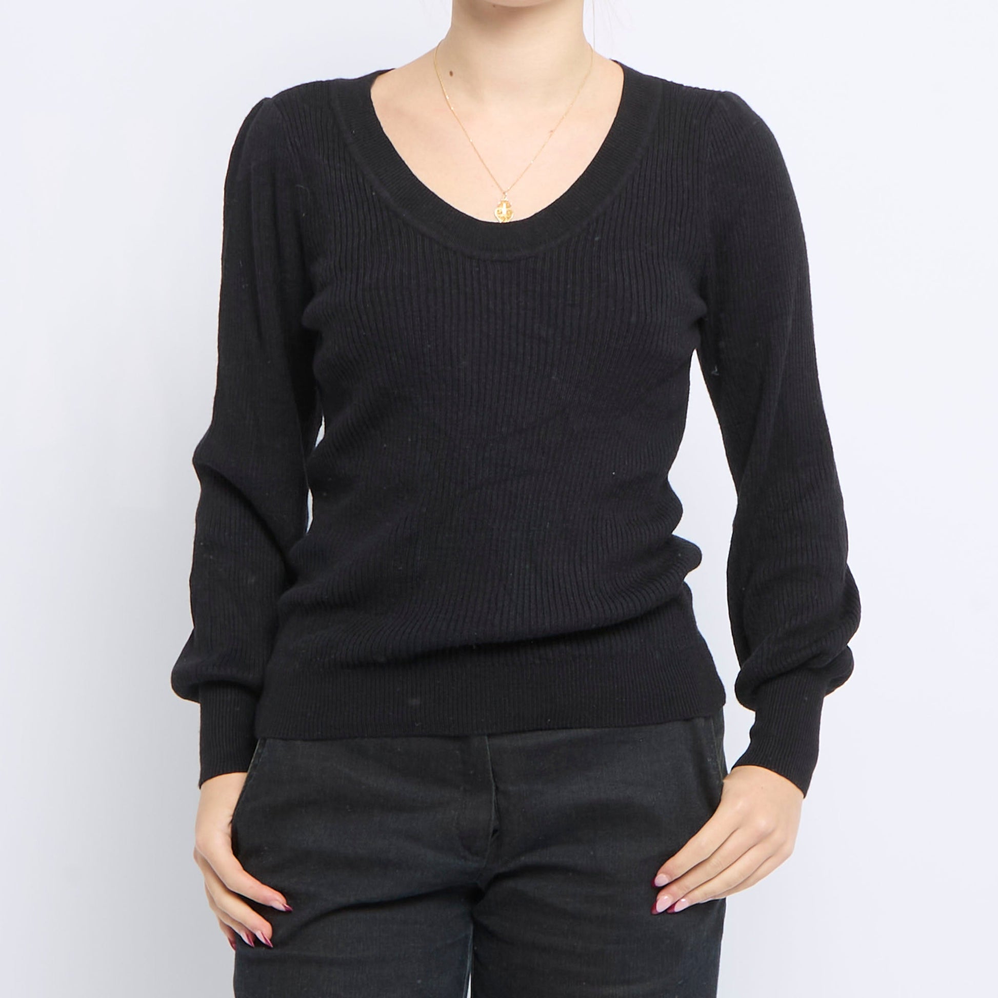 Roundneck Ribbed Knitted Sweater - UK 6