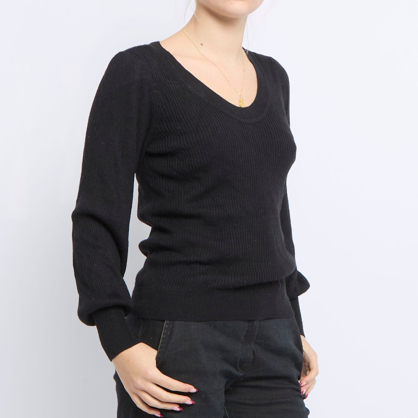 Roundneck Ribbed Knitted Sweater - UK 6