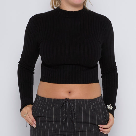 Ribbed Crewneck Cropped Top - UK 6