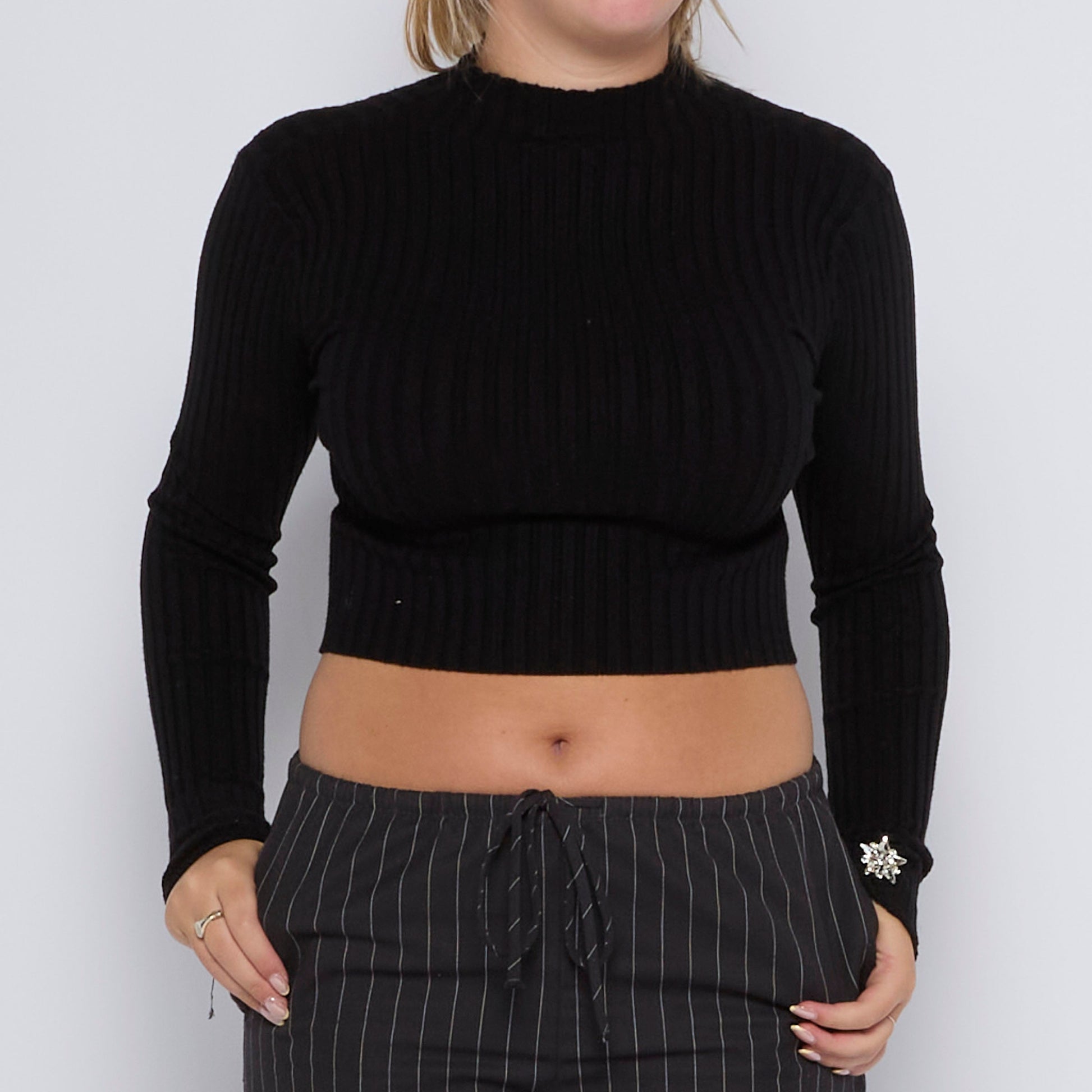 Ribbed Turtleneck Cropped Top - UK 6