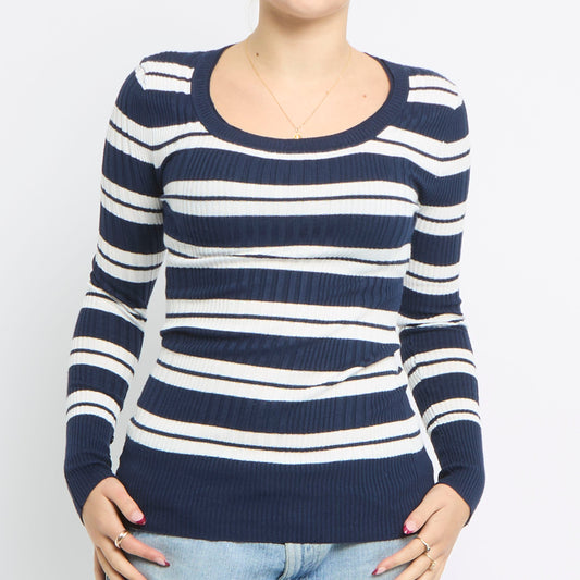 Striped Ribbed Knitted Top - UK 6