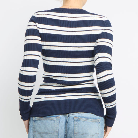 Striped Ribbed Knitted Top - UK 6