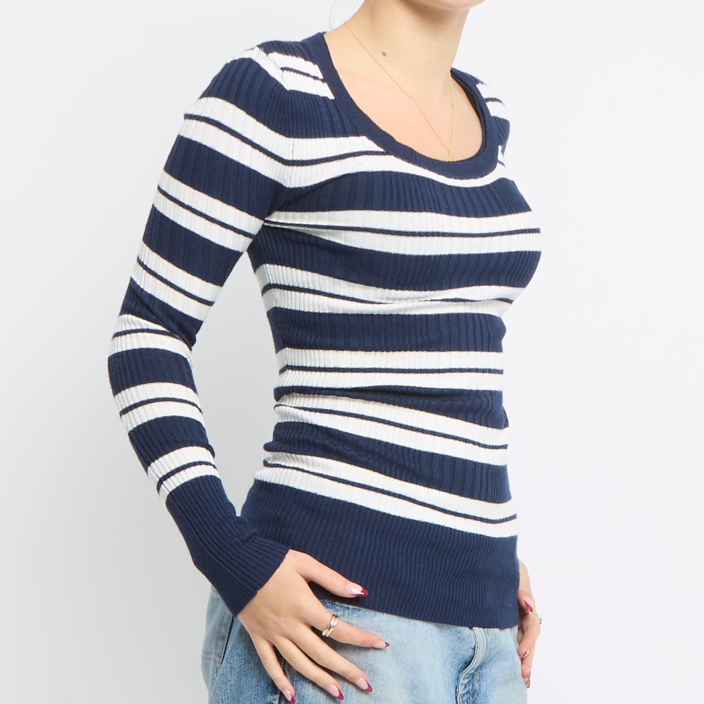 Striped Ribbed Knitted Top - UK 6