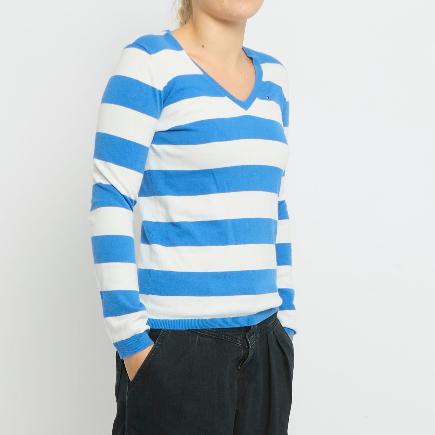 Tommy Hilfiger V-Neck Stripe Sweater- UK 6