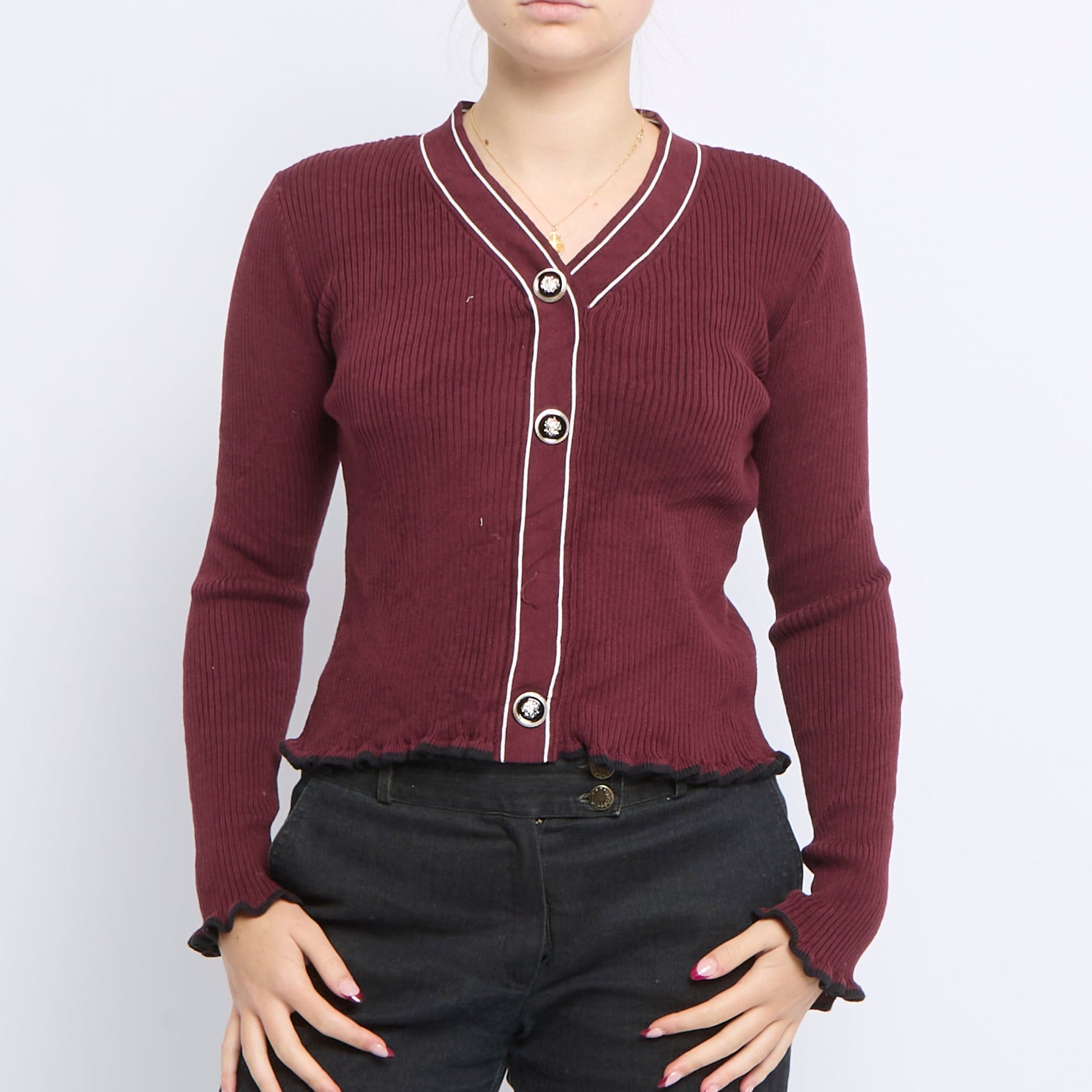 Button Detail V-Neck Cardigan - UK 6