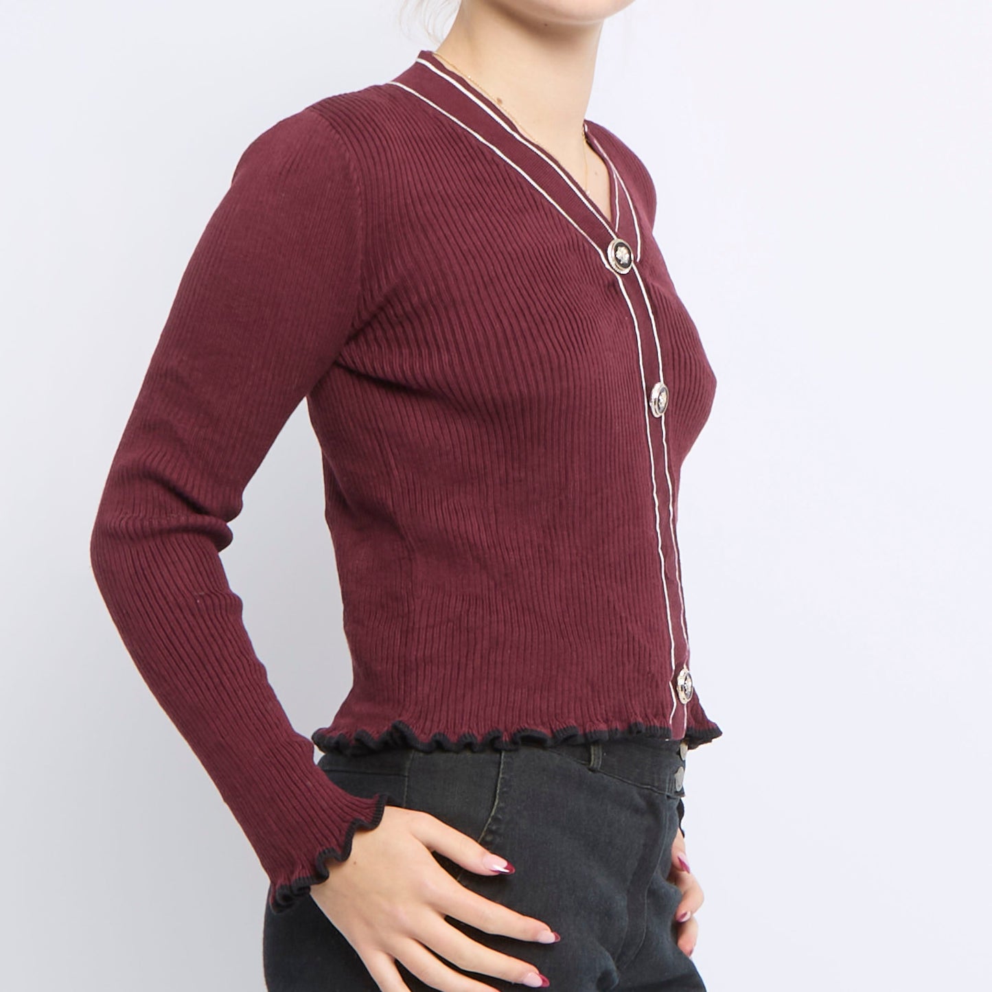 Button Detail V-Neck Cardigan - UK 6