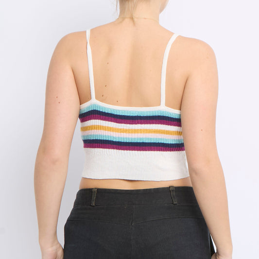 Strappy Striped Ribbed Knitted Top - UK 6