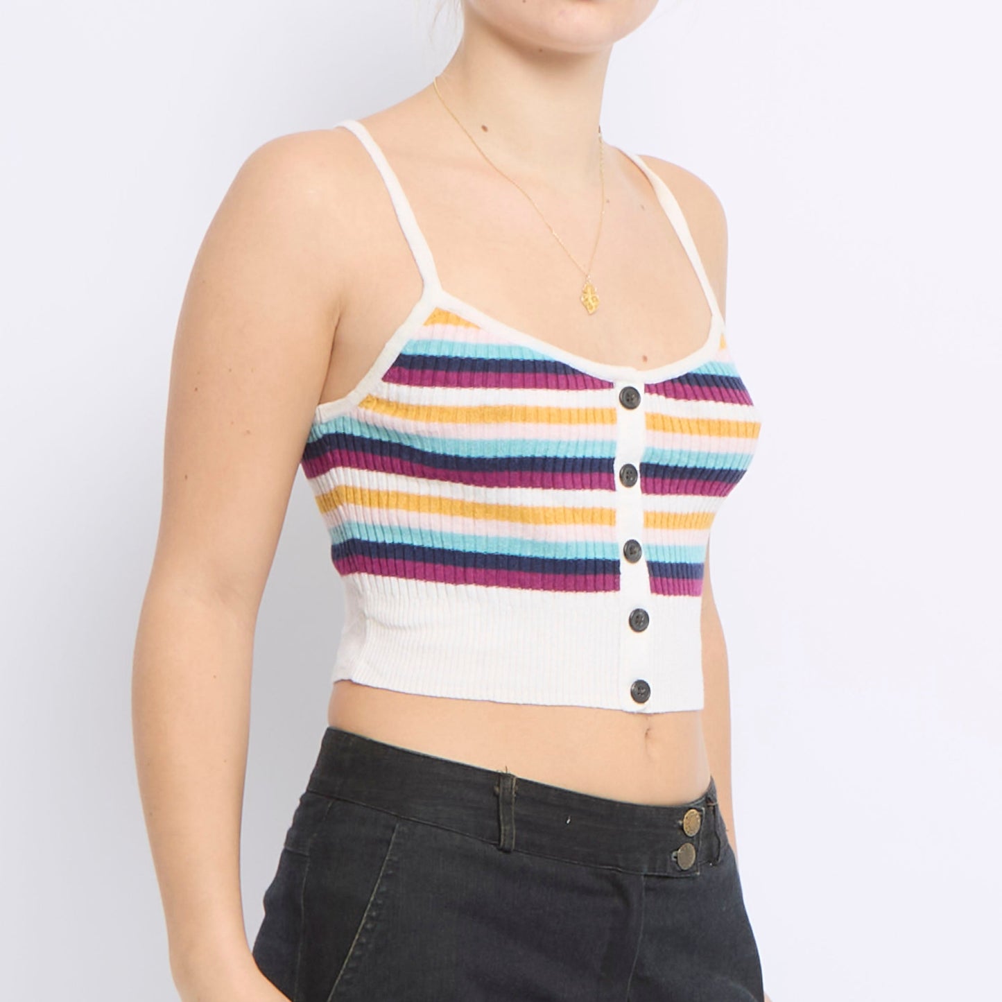 Strappy Striped Ribbed Knitted Top - UK 6