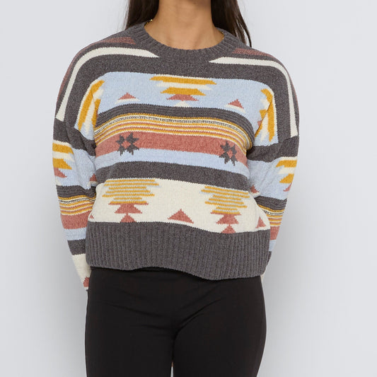 Patterned Croped Crewneck Knitted Sweater - UK 6