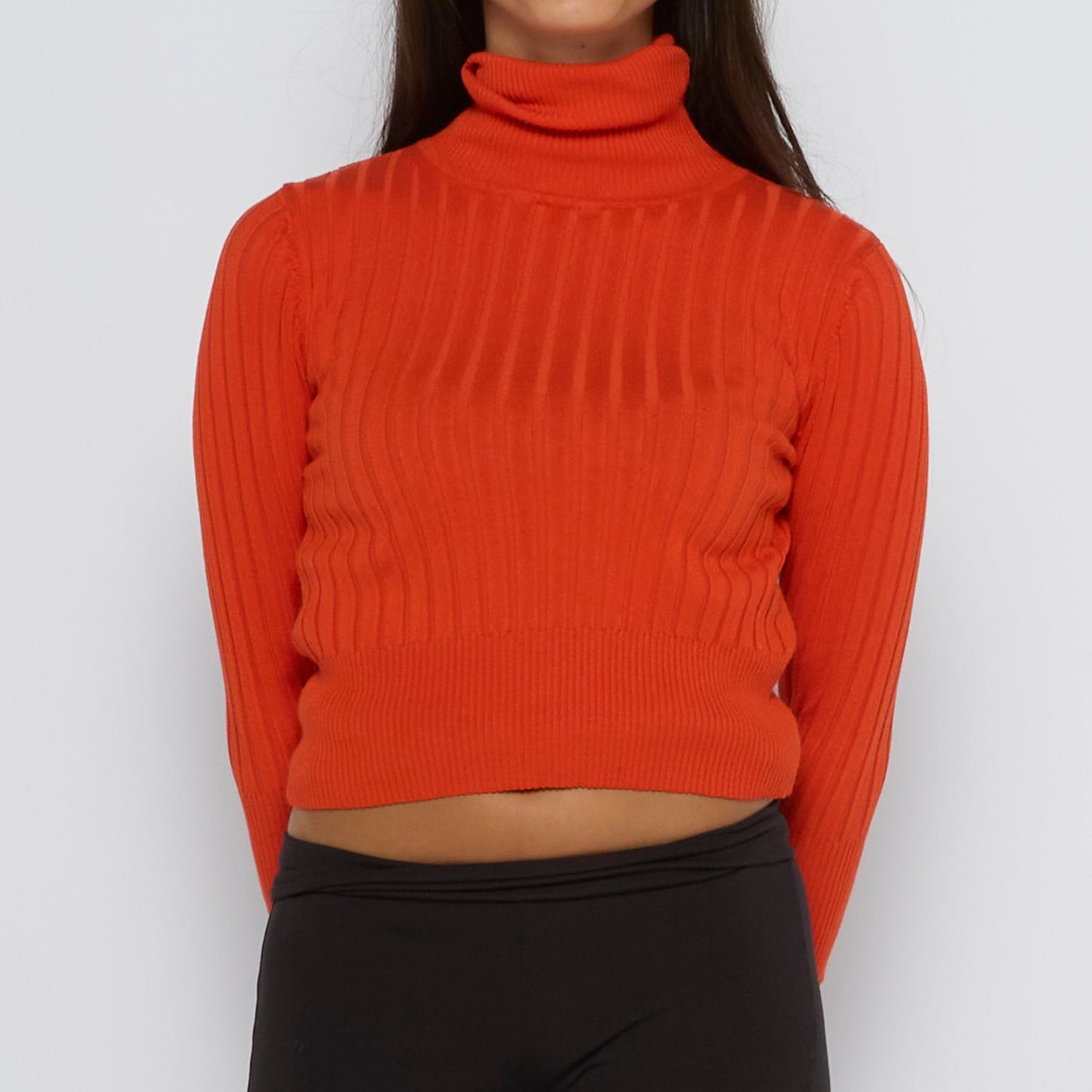 Ribbed Cropped Roll Neck Sweater - UK 6