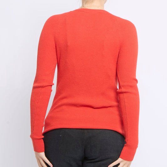 Fine Knit Ribbed Button Detail Sweater - UK 6