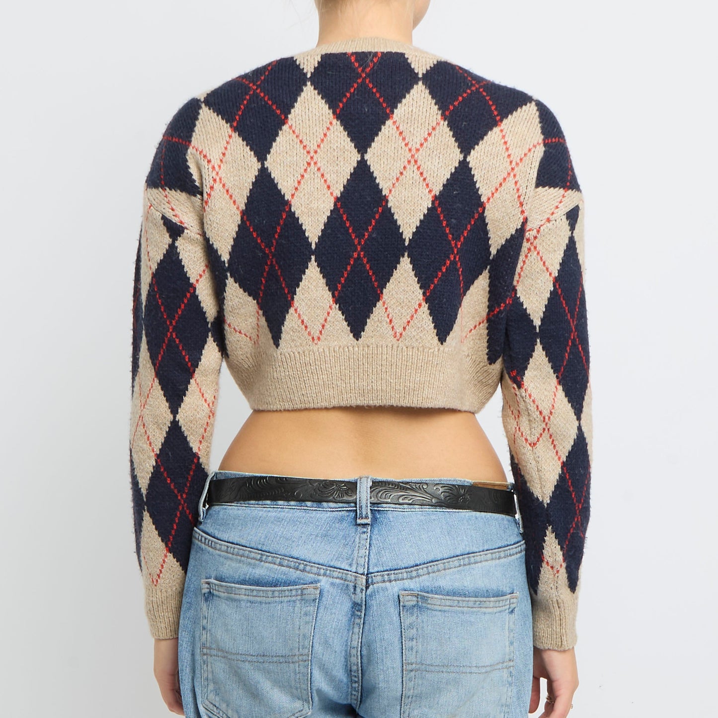 Argyle Cropped Knitted Jumper - UK 8