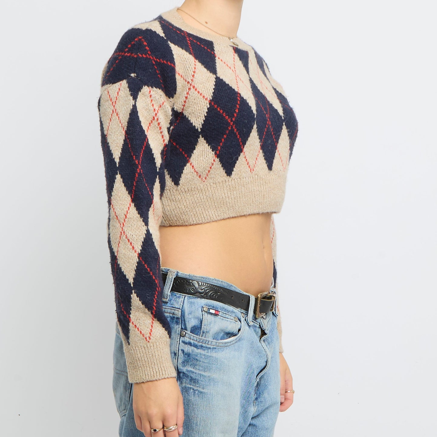 Argyle Cropped Knitted Jumper - UK 8