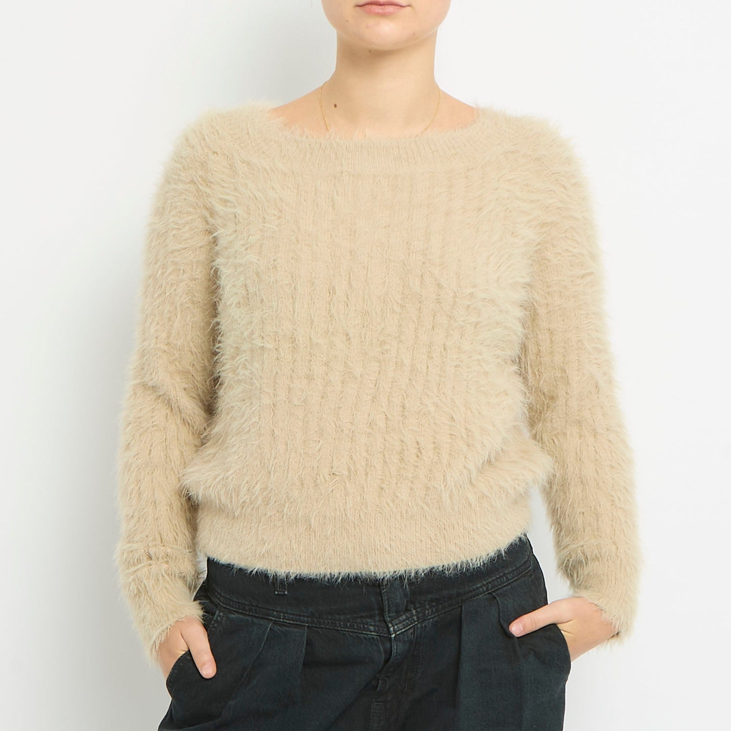 Fluffy Knit Round Neck Sweatshirt- UK 8