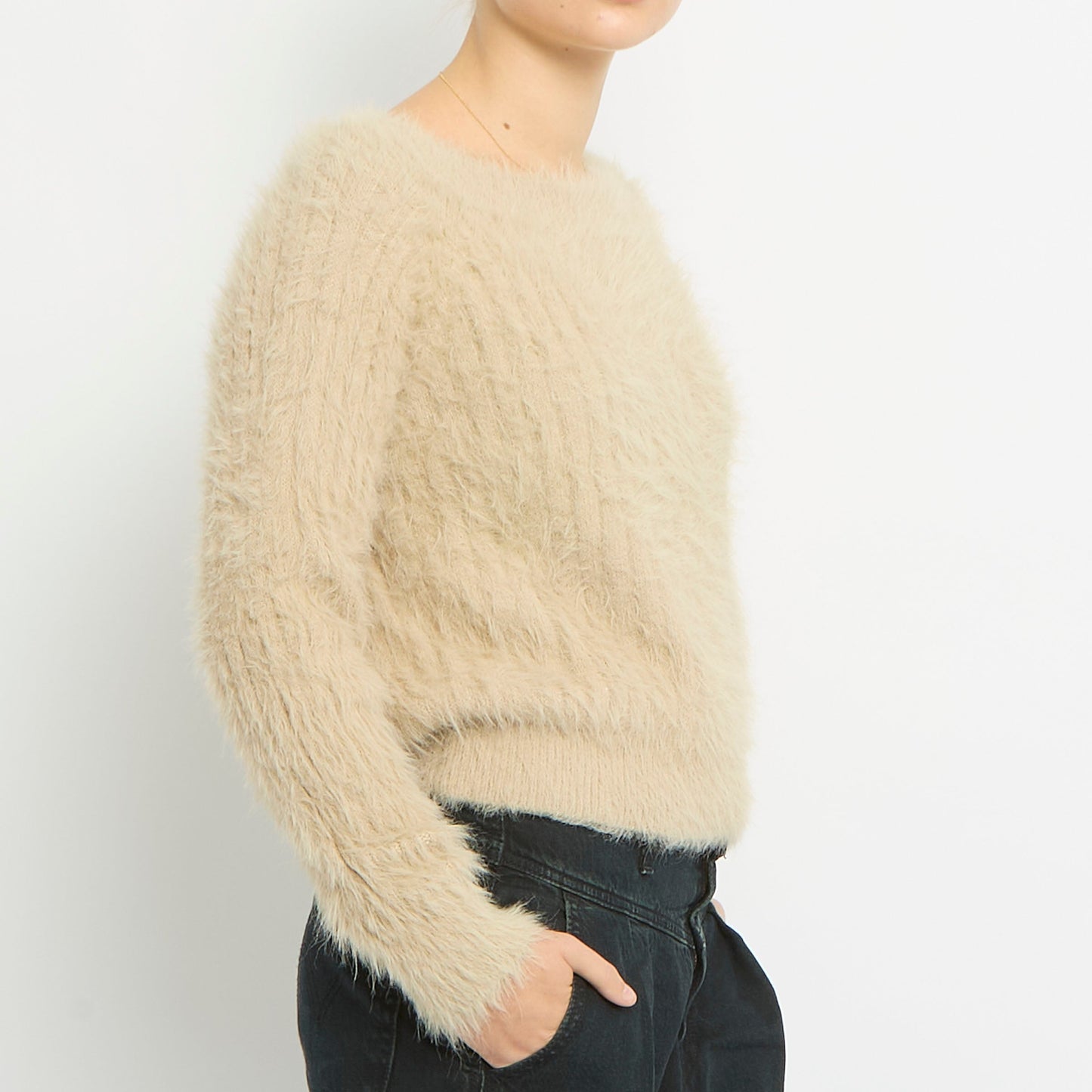 Fluffy Knit Round Neck Sweatshirt- UK 8