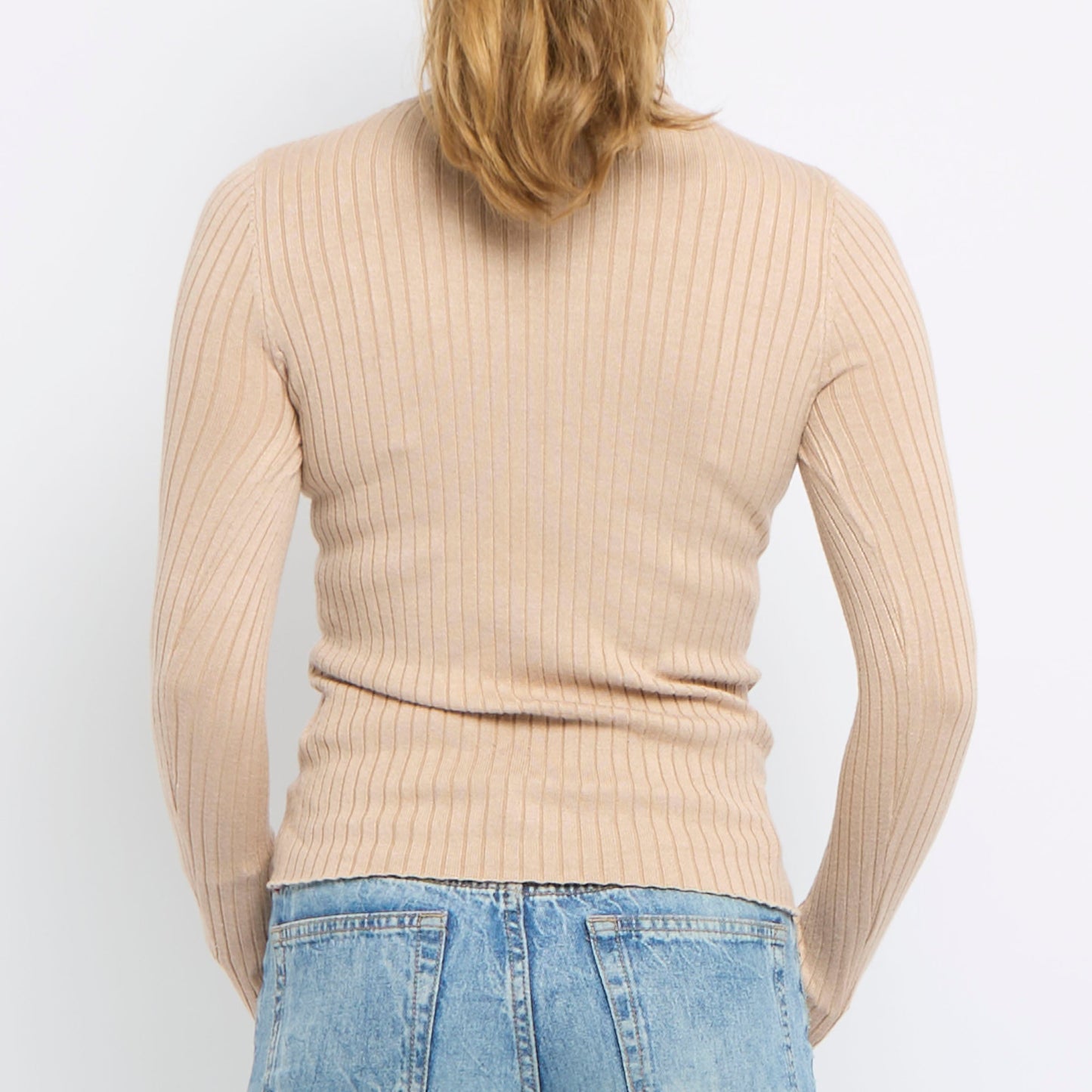 Ribbed Turtle Neck Long Sleeve Knitted Top - UK 8