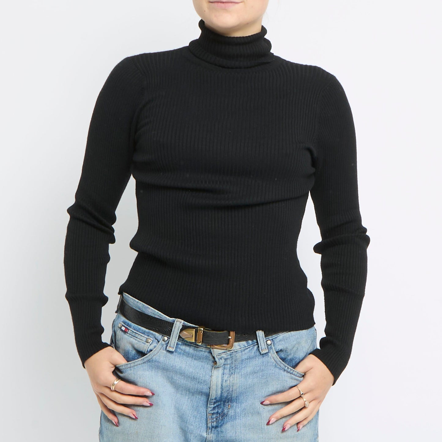 Ribbed Turtle Neck Knitted Top - UK 8