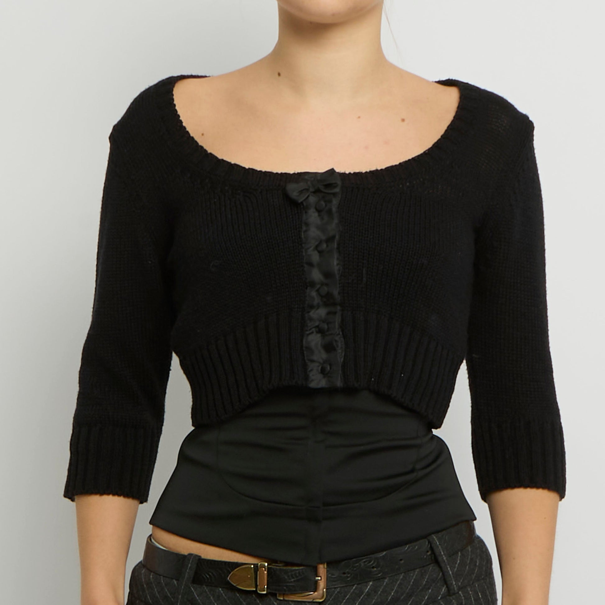 Cropped Bow Detail Knitted Top - UK 8