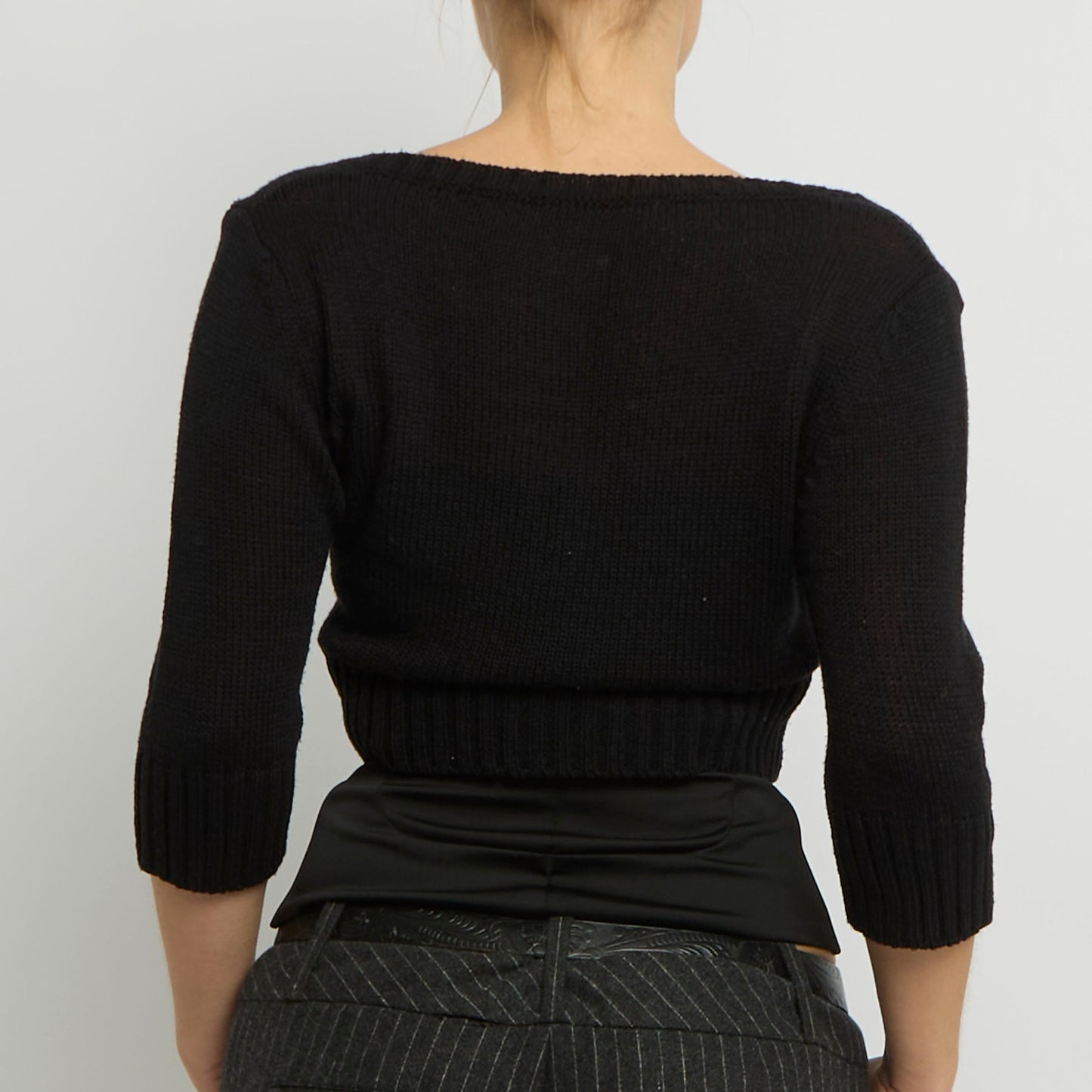 Cropped Bow Detail Knitted Top - UK 8