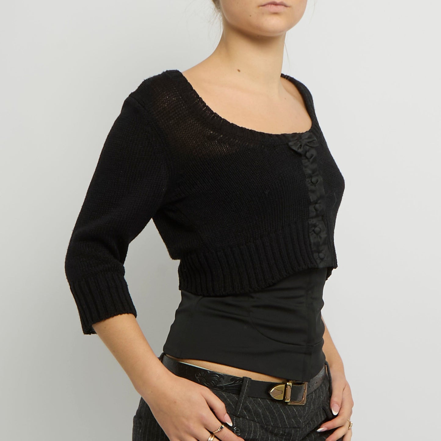 Cropped Bow Detail Knitted Top - UK 8