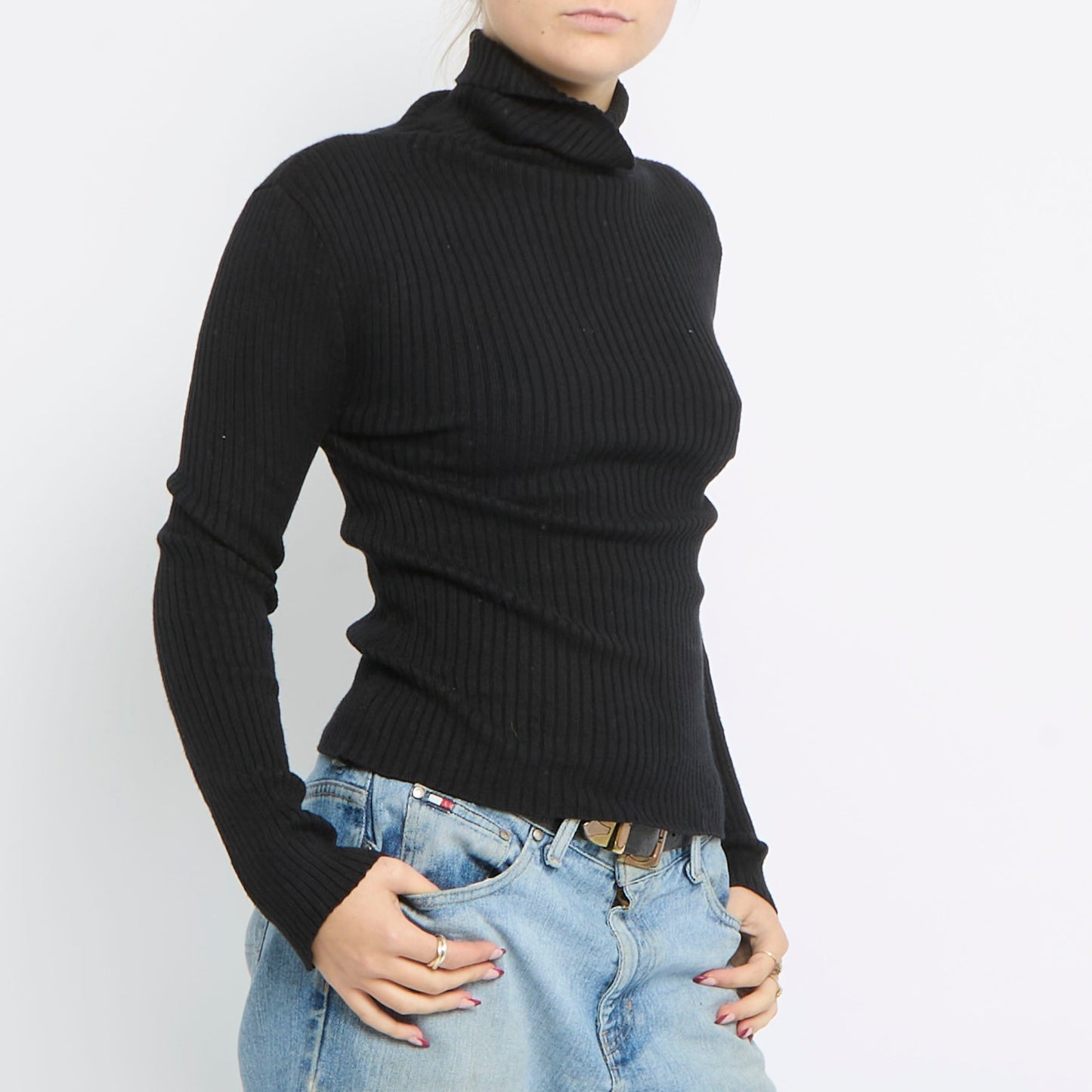 Ribbed Turtle Neck Knitted Top - UK 8