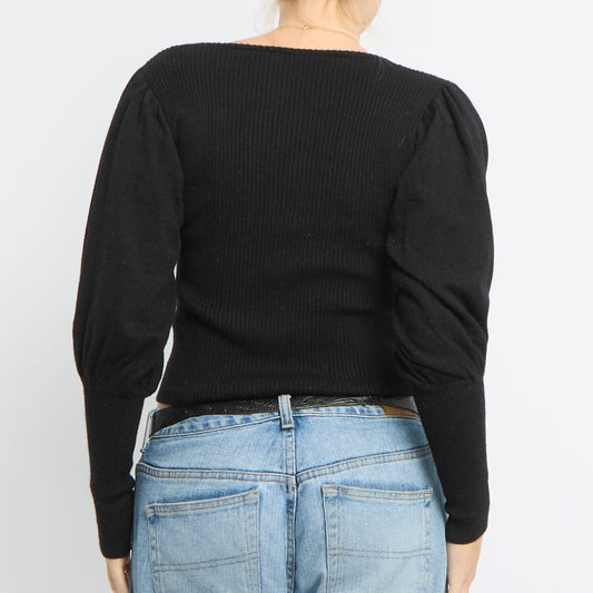 Ribbed Balloon Cropped Top - UK 8