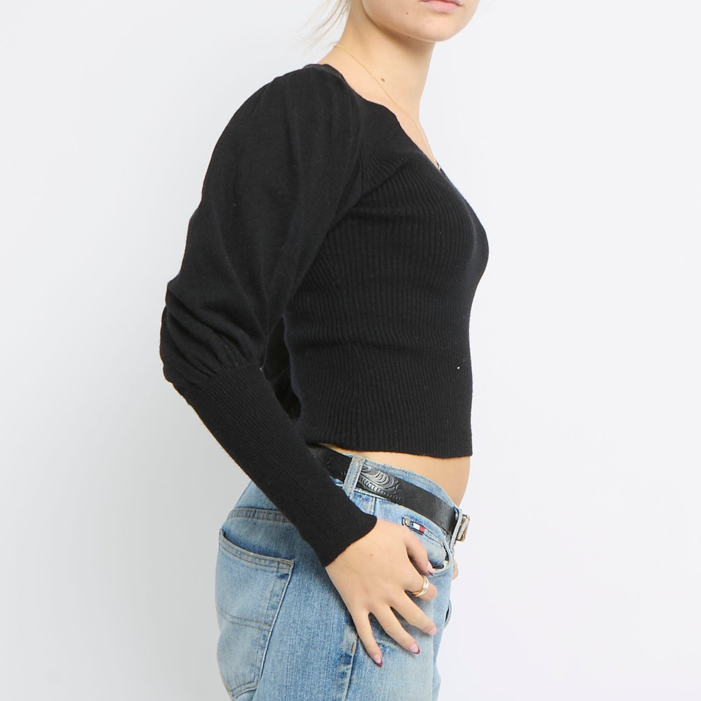 Ribbed Balloon Cropped Top - UK 8