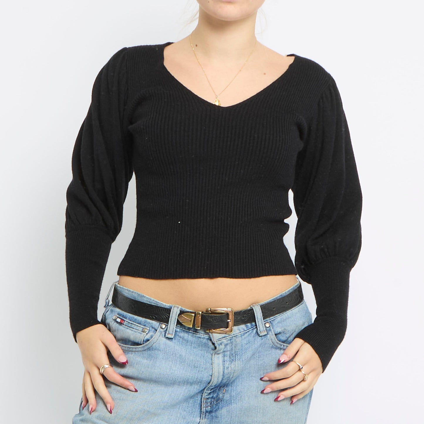 Ribbed Balloon Cropped Top - UK 8