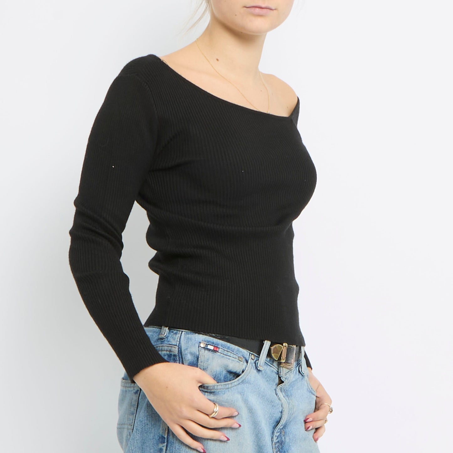 Asymmetric Neckline Knitted Top - UK 8