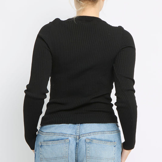 High Neck Ribbed Cropped Top - UK 8