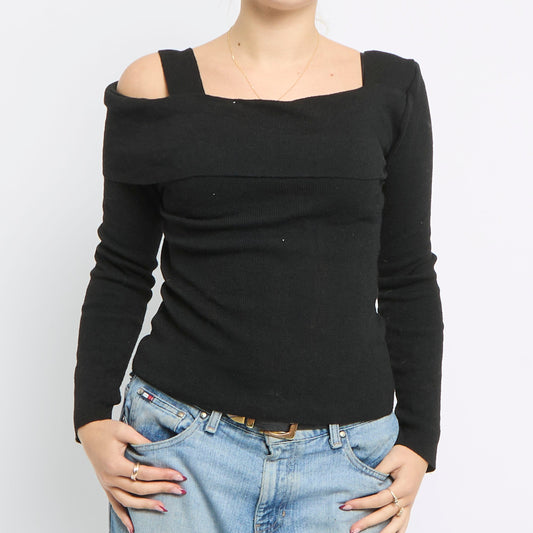 Ribbed Knitted Bardot Top - UK 8