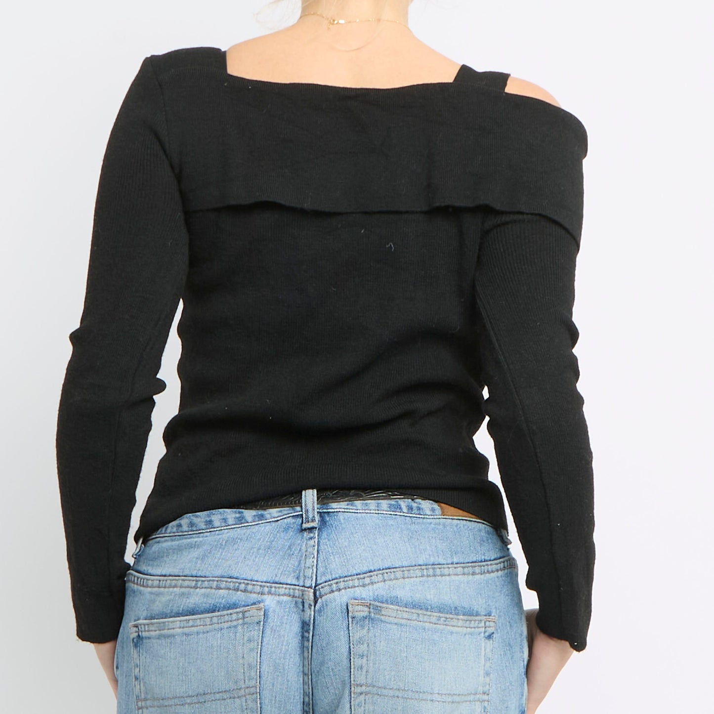 Ribbed Knitted Bardot Top - UK 8