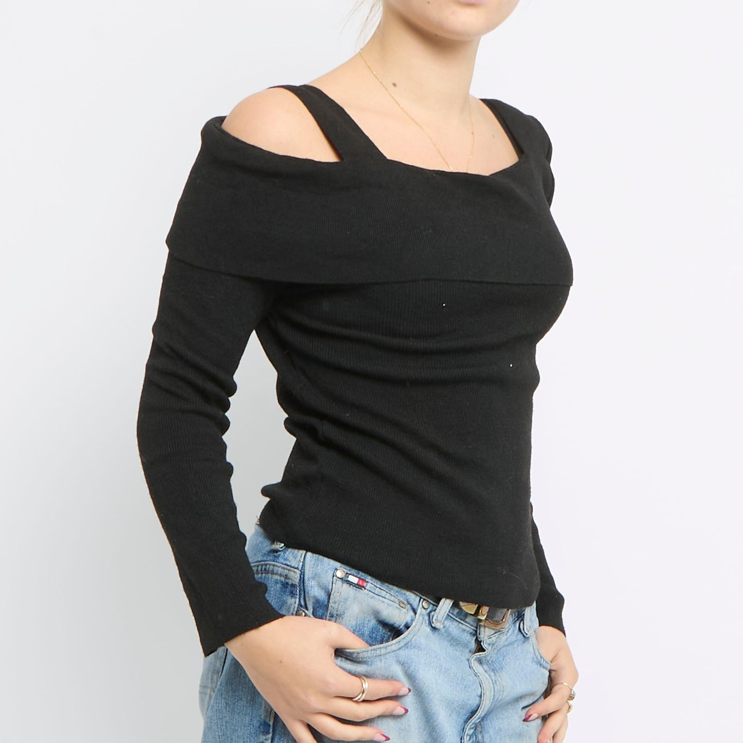 Ribbed Knitted Bardot Top - UK 8