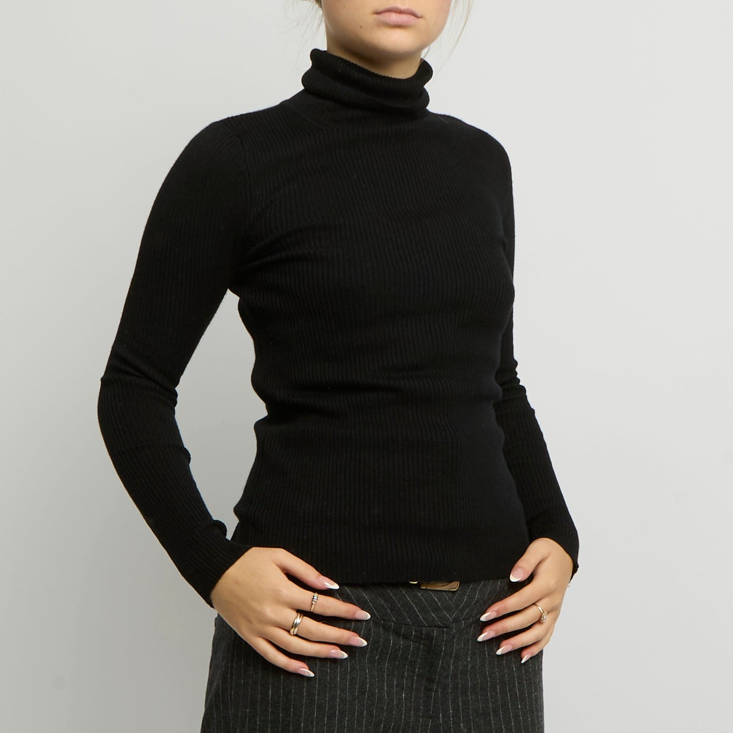 Ribbed Polo Neck Top - UK 8