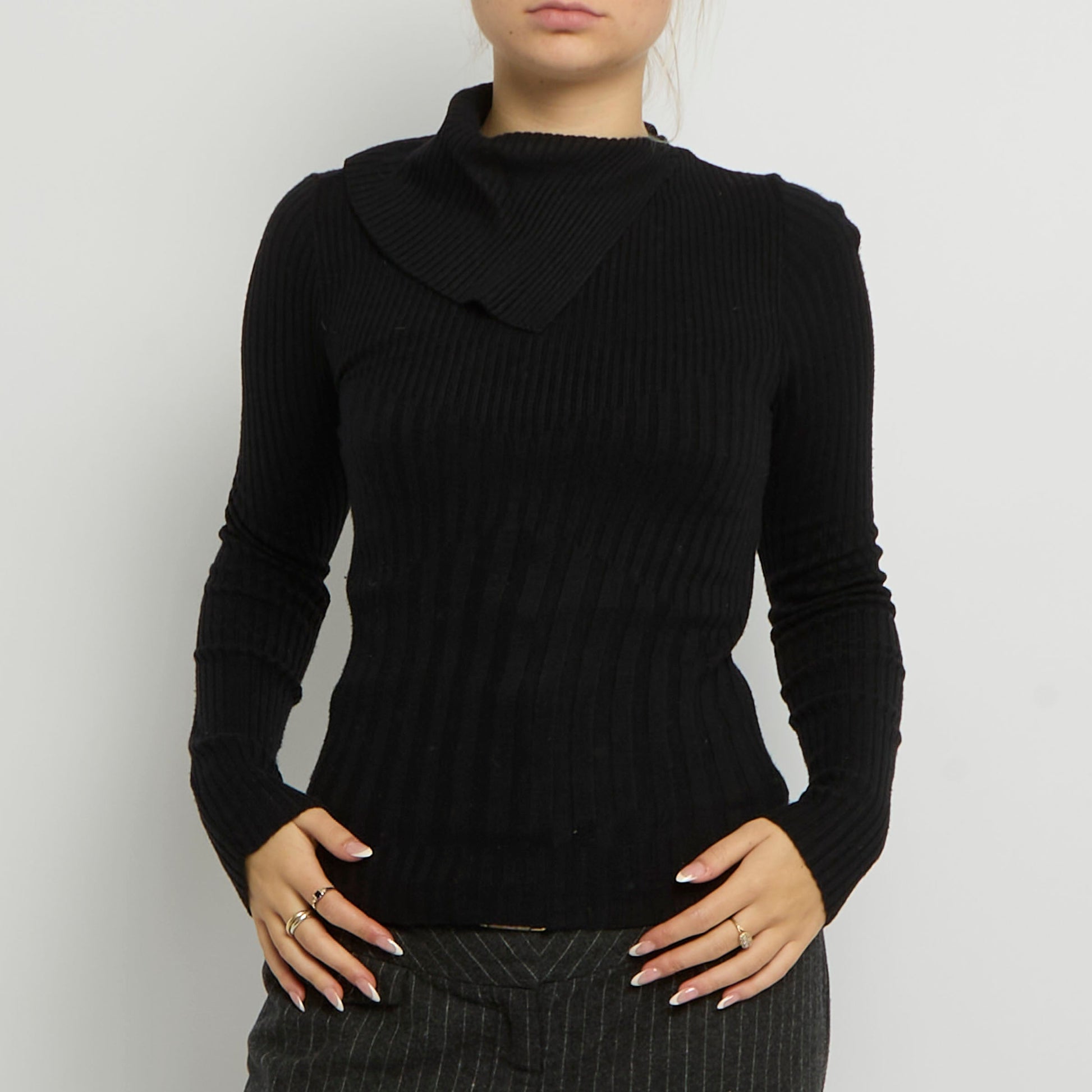 Ribbed Polo Neck Top - UK 8