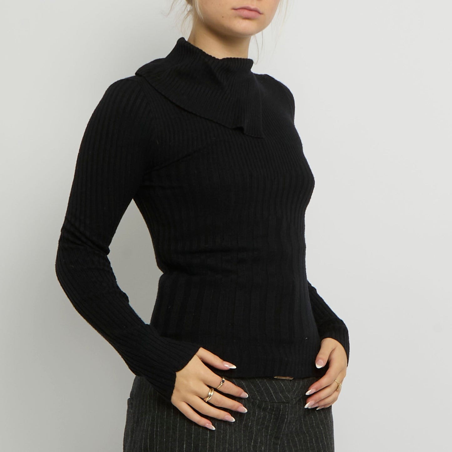 Ribbed Polo Neck Top - UK 8