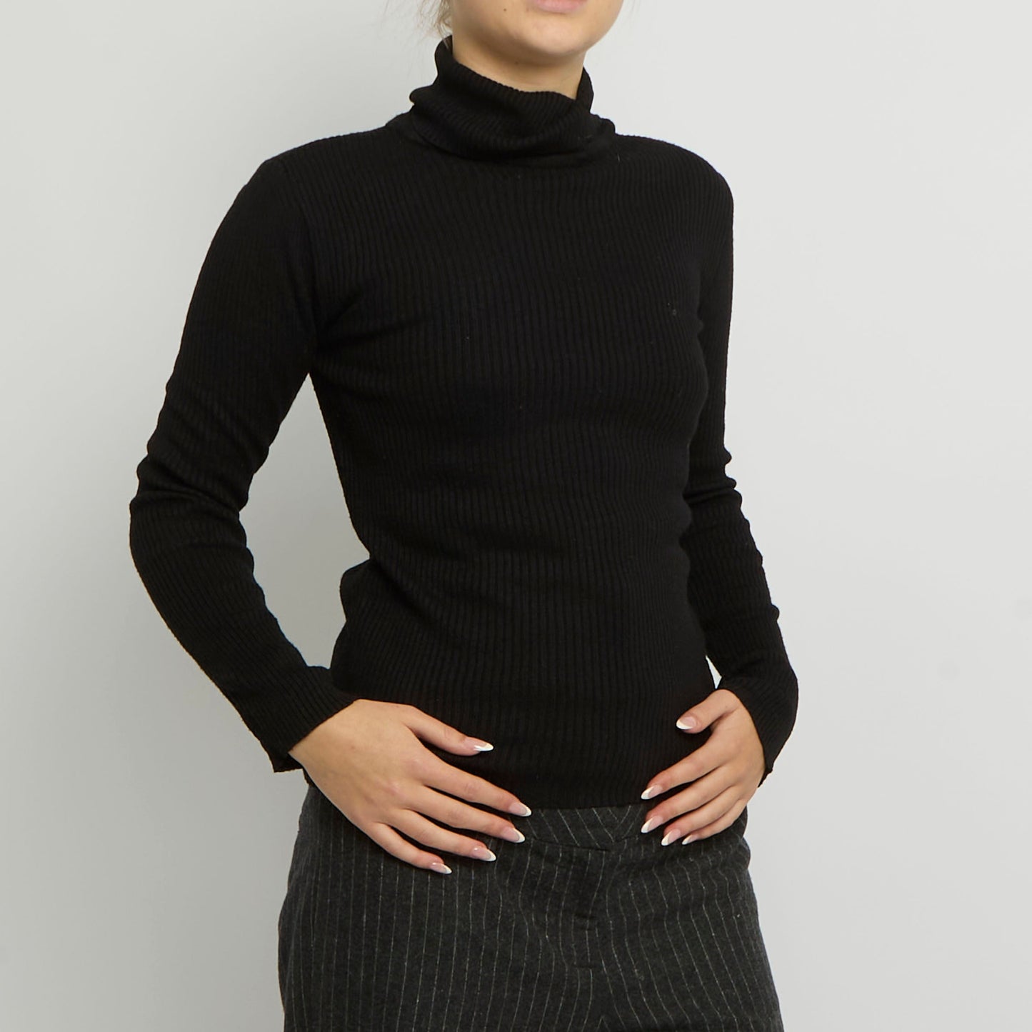 Ribbed Polo Neck Top - UK 8