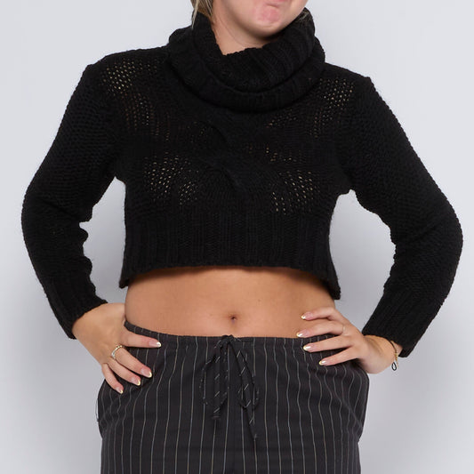 Heavy Knit Cropped Turtleneck Sweater - UK 8