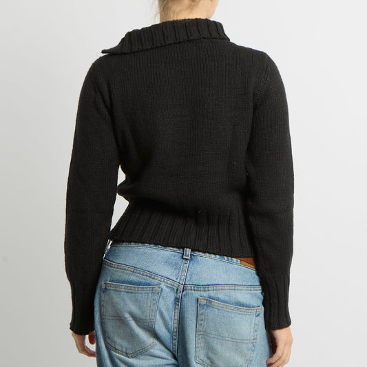 Cable Knit Button Neck Detail Jumper - UK 8