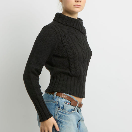 Cable Knit Button Neck Detail Jumper - UK 8