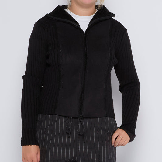 Ribbed Zip-Up Sweater - UK 8