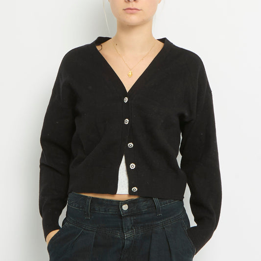 Diamonte Button Detail Cropped Knitted Cardigan- UK 8