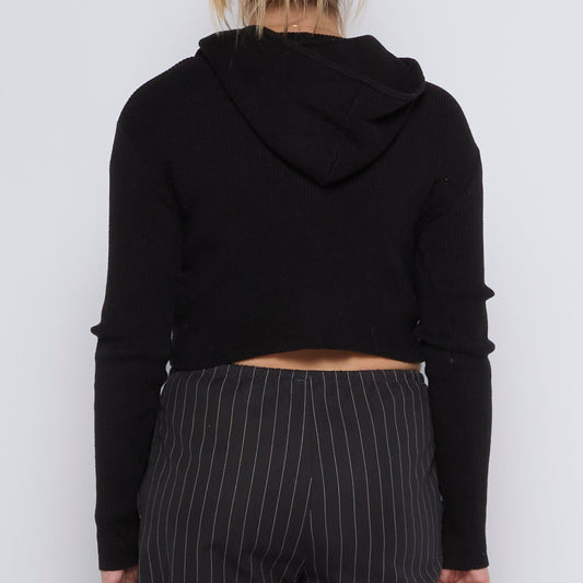 Hooded Cropped Ribbed Sweater - UK 8