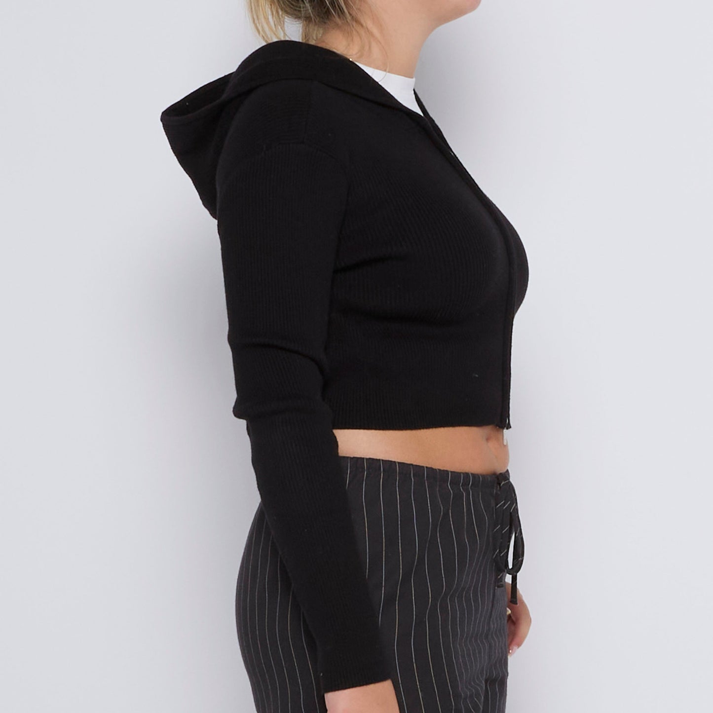 Hooded Cropped Ribbed Sweater - UK 8