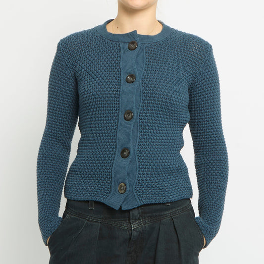 Ribbed Large Button Detail Knitted Cardigan- UK 8