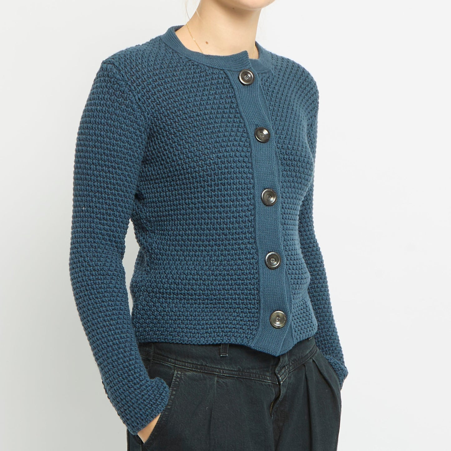 Ribbed Large Button Detail Knitted Cardigan- UK 8