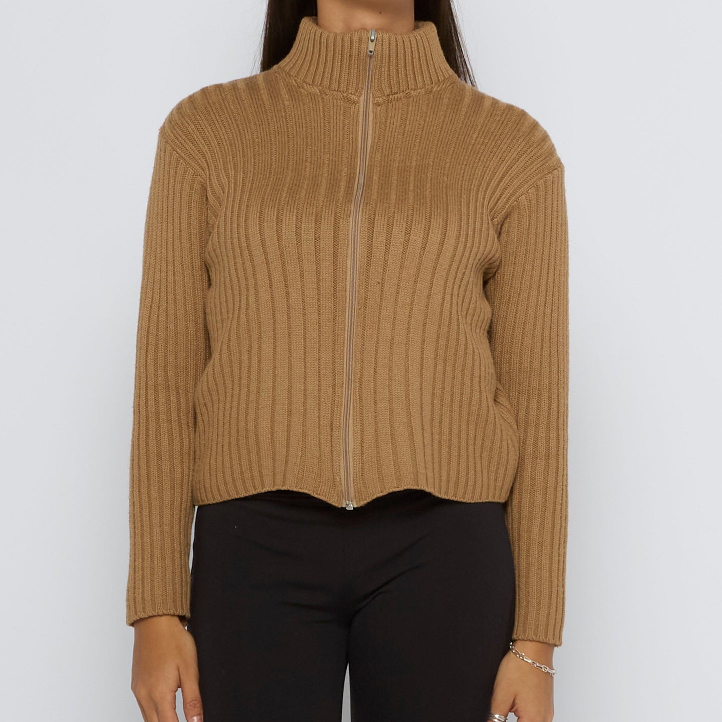 Ribbed Zip-Up Sweater - UK 08