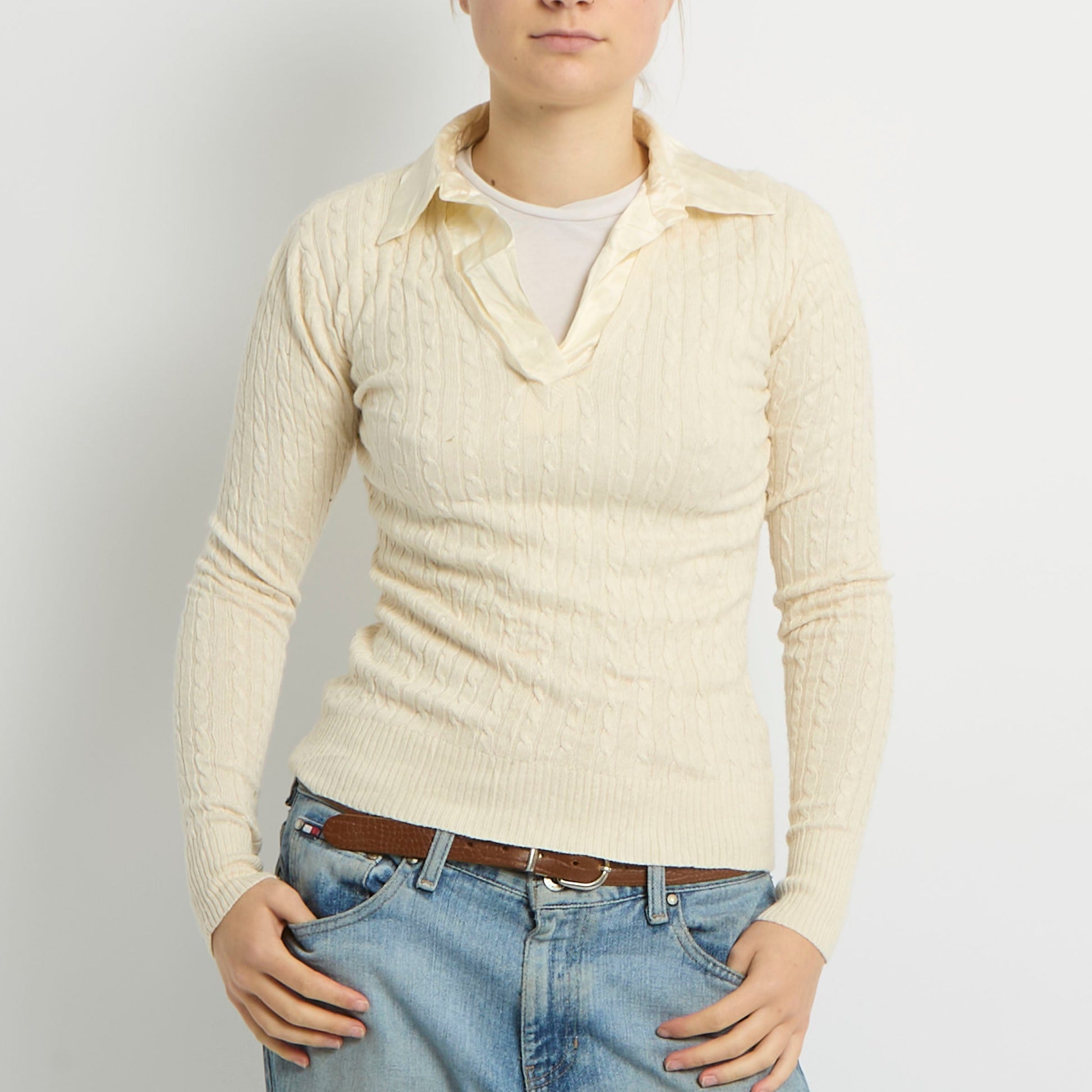 Ralph Lauren Cable Knit Attached Shirt Top- 8