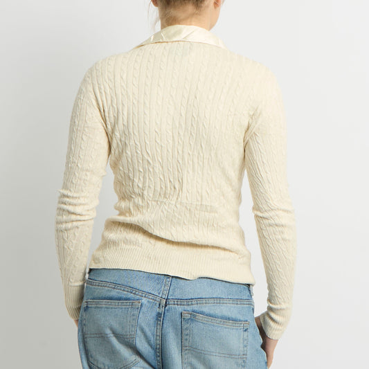 Ralph Lauren Cable Knit Attached Shirt Top- 8