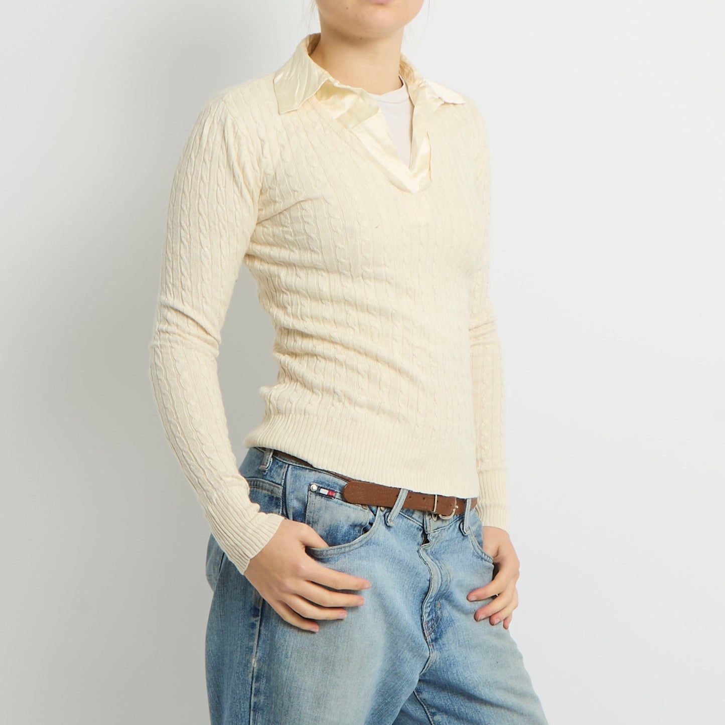 Ralph Lauren Cable Knit Attached Shirt Top- 8